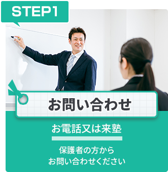 STEP1 お問い合わせ お電話又は来塾 保護者の方から お問い合わせください